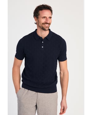 Dark Navy Cotton Short Sleeve Button-Up Polo Shirt