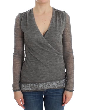 Ermanno Scervino Women's Gray Wool Blend Stretch Long Sleeve Sweater