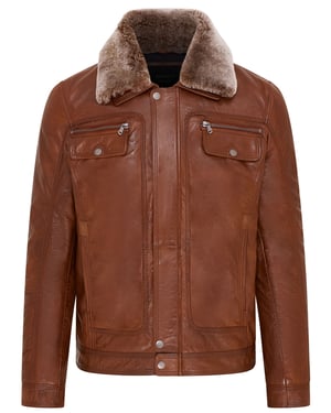 Mens Tan Trucker Shirt Leather Jacket- Tornio