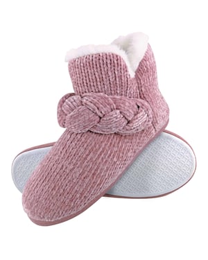 Dunlop - Dames Gebreide Warme Fleece Pluche Slippers Laarsjes in Grijs Fairisle en Roze Katoen Stijl