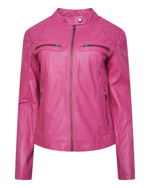 Pelle D’annata Ladies Real Leather Biker Jacket in Magenta