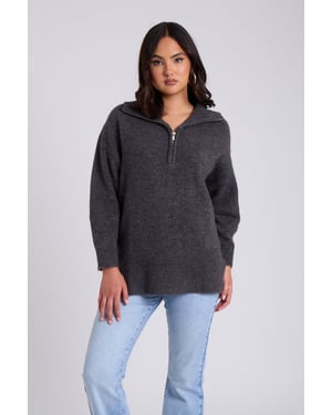 Charcoal Plain Oversized Half Zip
