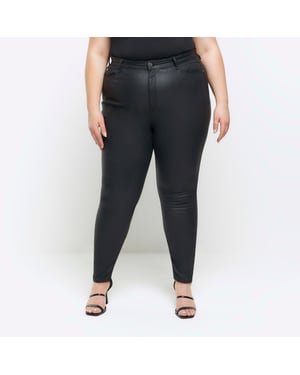 River Island Womens Skinny Jeans Plus Black Coated High Waisted