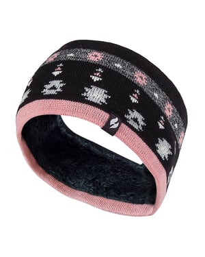 Dames fleece gevoerde thermo oorwarmer hoofdband - Jaquard Zwart Coral