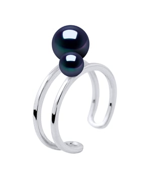 DIADEMA - Ring DUO - 2 Real Freshwater Pearls - Black Tahitian Style