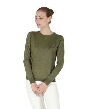 Crown Of Edinburgh Cashmere Long Sleeve Art 004 Green Letter P