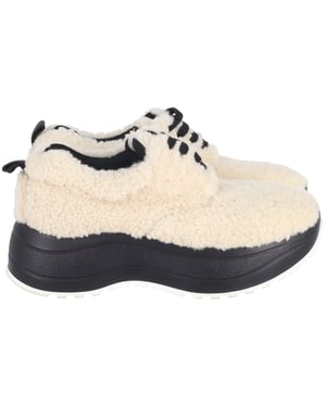 Celine Delivery Shearling Platform Sneakers in Cream Wool