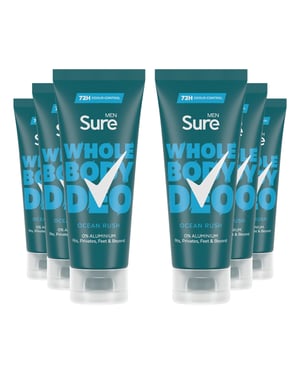 Sure Men Whole Body Deodorant Cream Ocean Rush with 72H Odour Control 75ml, 6 Pk