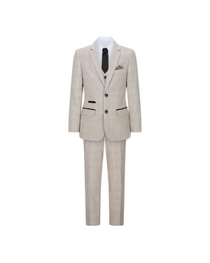Boys 3 Piece Beige Tweed Check Vintage Retro Suit