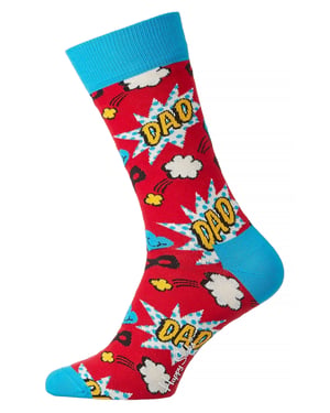 Vaderdag Sokken | Happy Socks | Grappige Rode Blauwe Sokken met Verstevigde Hak en Tee | Vaderdag Cadeau - Rood