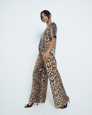 River Island Womens Trousers Petite Beige Leopard Print Sequin
