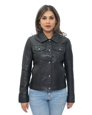 Womens Leather Trucker Jeans Jacket-Anderlecht
