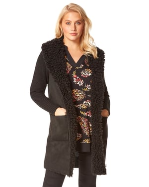 Longline Faux Shearling Knit Coatigan