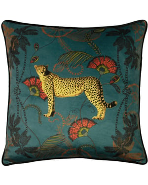 Paoletti Tropical Cheetah Velvet Piped Cushion Cover