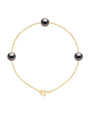 Bracelet TRIO - 3 Real Cultured Tahiti Pearls PASSING THROUGH Round 7-8 mm
