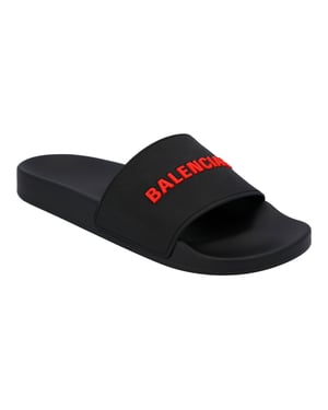 Balenciaga Logo Band Rubber Slipper Zwart
