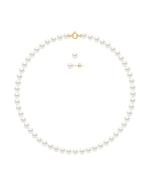 DIADEMA - Set - Necklace/Earrings - Real Freshwater Pearls - Yellow Gold