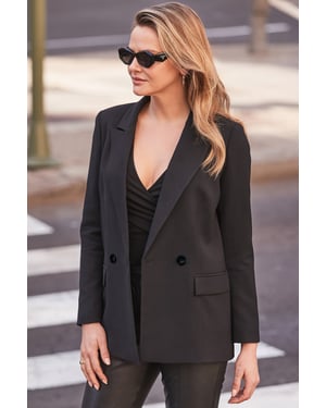 Petite Black Relaxed Fit Double Breasted Blazer