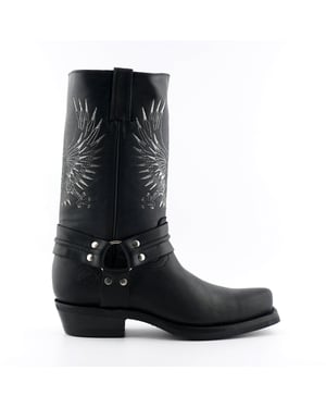Grinders Mens Black Leather Cowboy Boots-Bald Eagle