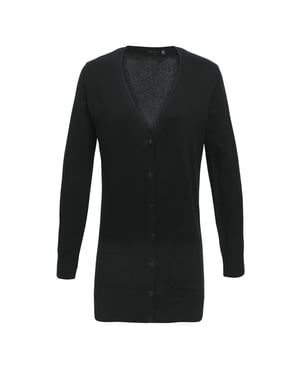 Premier Womens/Ladies Longline V Neck Knitted Cardigan (Black)