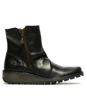 Fly London Dames Zwart MON944 Leren Wedgesleekte Enkellaarsjes Met Ritssluiting Chelsea Laarzen