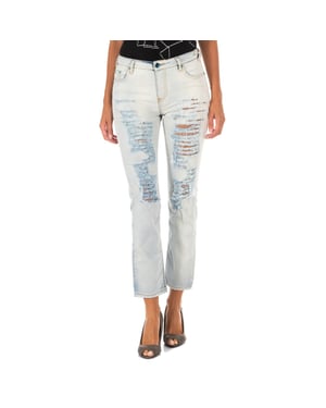 Long denim pants with straight hem cut 10DB50255 woman