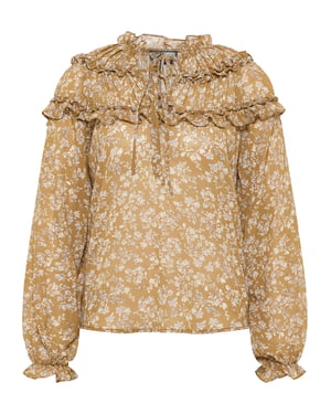 Dreimaster Blouse met ruches bridgeport Dames Mosterd wit