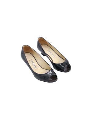 Jimmy Choo 'Baxen' Peep-toe Wedges in Black Patent Leather