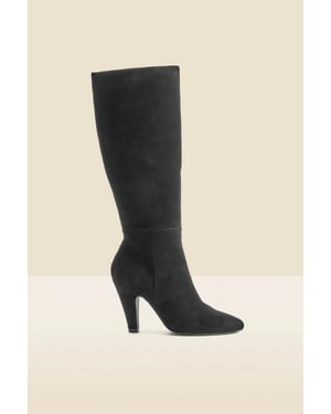 Black Suede Knee High Heeled Boots
