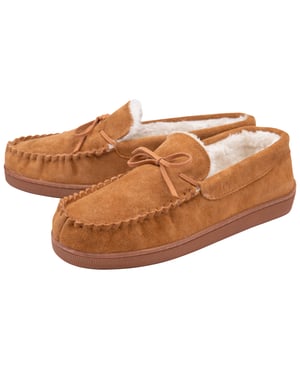 DUNLOP - Heren Echt Suède Leren Fleece Gevoerde Moccasin Slippers (9, Donkerbruin)