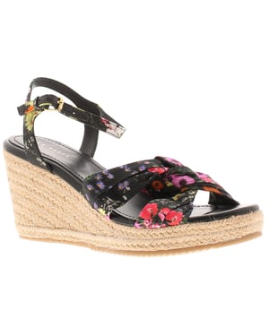 Ted Baker Womens Sandals Cardima Espadrille Wedge Floral Printed Black