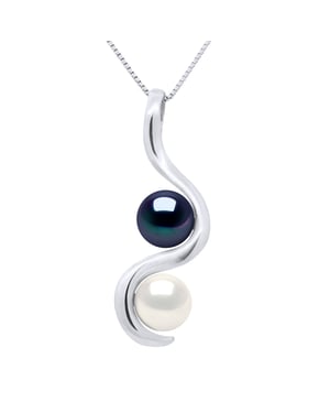 Hanger YOU AND ME 2 gekweekte parels Zoetwater 7-8mm Wit en zwart of wit