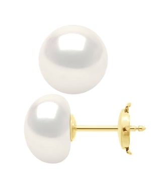 Oorbellen in Geel Goud 375 en Echte Cultiveerde Zoetwaterparels Knop 10-11 mm