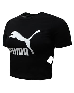 Puma Womens Classics Logo Cut Out Crop Top Black T-Shirt 579208 01