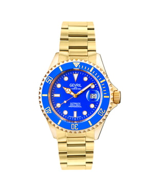 Gevril Men's Wall Street Blue Dial IP Gold Bracelet Swiss Automatic, SW220 Movement Watch