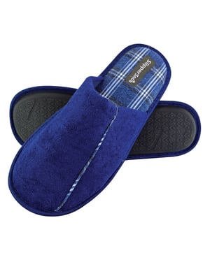 Slipper Snob - Mens Indoor Slip On Mule Slippers | Plain Top Checked Sole | Memory Foam - Navy