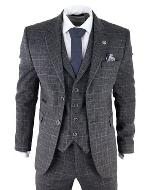 Heren Grijs Ruit 3-delige Tweed Pak Peaky Blinders 1920s Gatsby Aangepast Fit