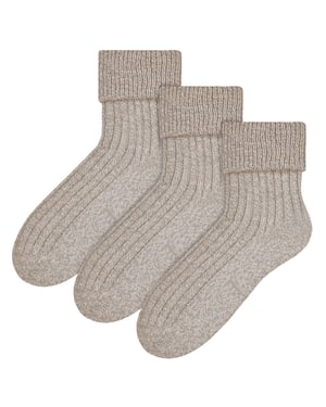 3 Pairs Womens Wool Bed Socks | Steven | Luxury Warm Lounge Sleep Socks - Beige