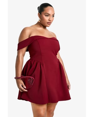 Plus Off The Shoulder Pleated Skater Dress