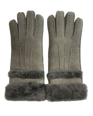 Dameshandschoenen van echt grijs schapenvacht suède met oprolbare/neerwaartse manchetten