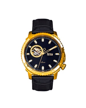 Reign Bauer Automatic Semi-SkeletonLeather-Band Watch