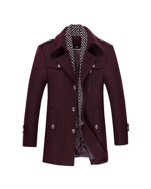 Vinterjacka i tjocklek för herrar Enfärgad Casual ulljacka med randig krage Camel Burgundy