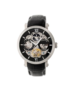 Heritor Automatic Aries Skeleton Leather-Band Watch