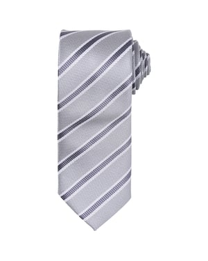 Premier Mens Stripe Waffle Tie (Silver/Dark Grey)