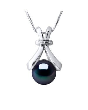 Diamond Pendant 0.010 Cts Gekweekte Pearl Zoetwater 6-7mm White Gold Black