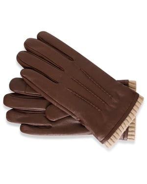 Barneys Originals Brown Goat Leather Glove with Cream Knit Cuff