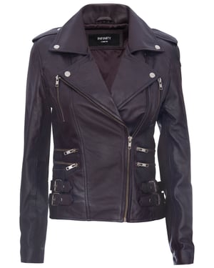 Womens Leather Brando Biker Jacket-Loddon