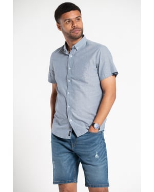 Blue Cotton Chambray Short-Sleeve Shirt