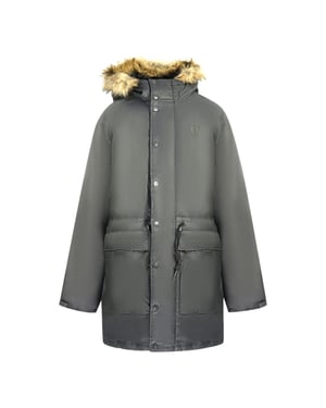 Fred Perry gewatteerde gewaxte katoenen zwarte parka met capuchon