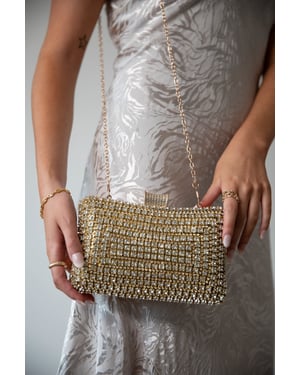 Gold Diamonte clutch with round handle